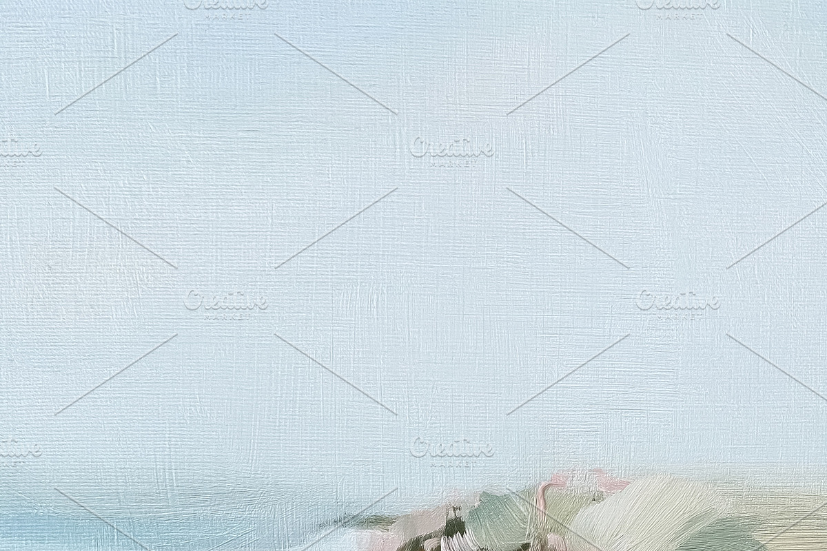Coastal cliff blooming with pale pink flowers and green foliage, an Illustration by Studio ANNA