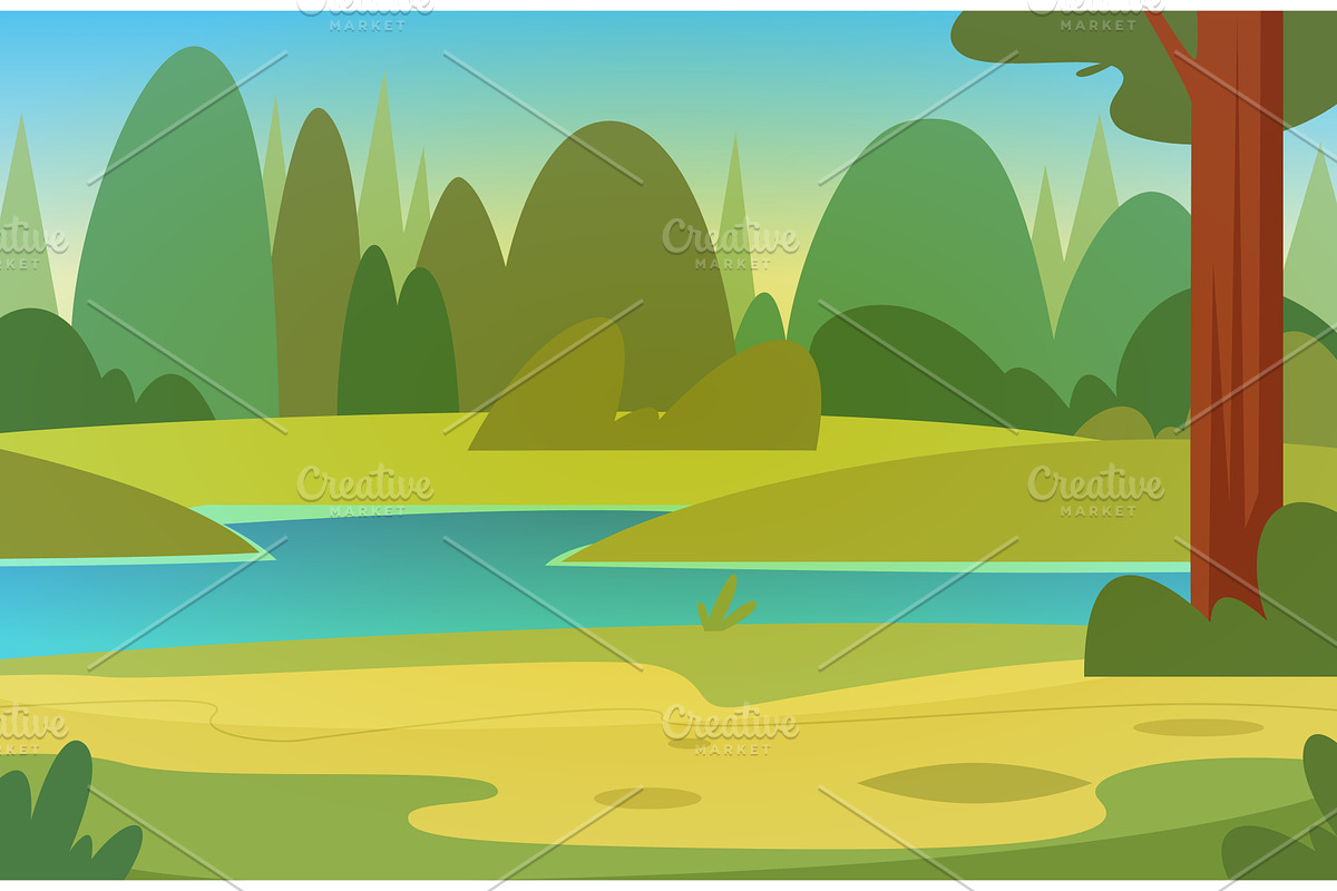 Forest landscape. cartoon outdoor, an Illustration by Onyx