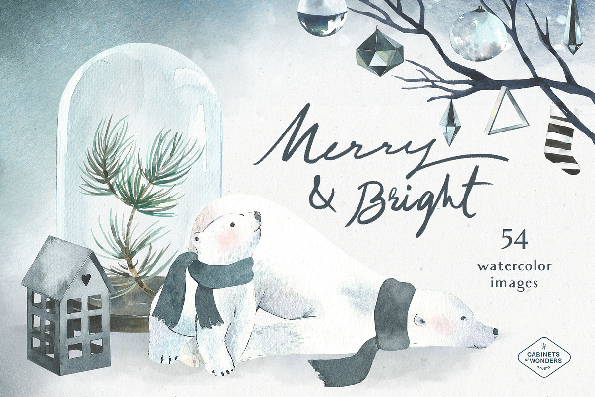 Polar Bear Christmas Watercolor set, an Animal Illustration by STUDIO CABINET (Photo 1 of 7)