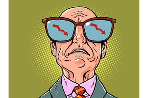 A sad bald man. Red chart symbols, a Person Illustration by rogistok