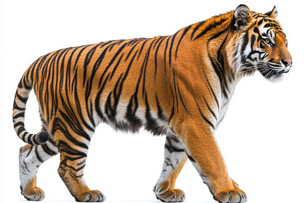 Majestic Tiger Walking Isolated Whit, an Animal Photo by Pixeness