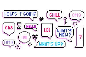 Retro pixel speech bubbles set, an Object Illustration by art PVP - market