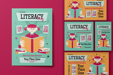 Mid Century Literacy Day Flyer Set