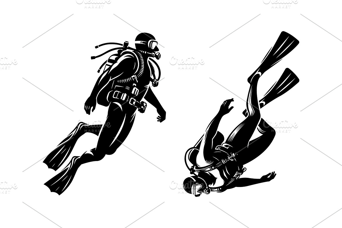 Scuba Diver Diving Vector, a Person Illustration by Pixes