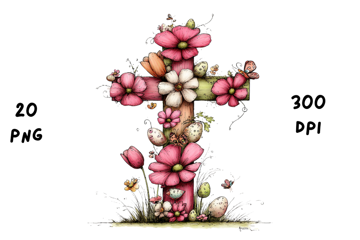 Whimsical Easter Cross Floral Spring, a Seasonal Illustration by GiraffeCreative (Photo 4 of 20)