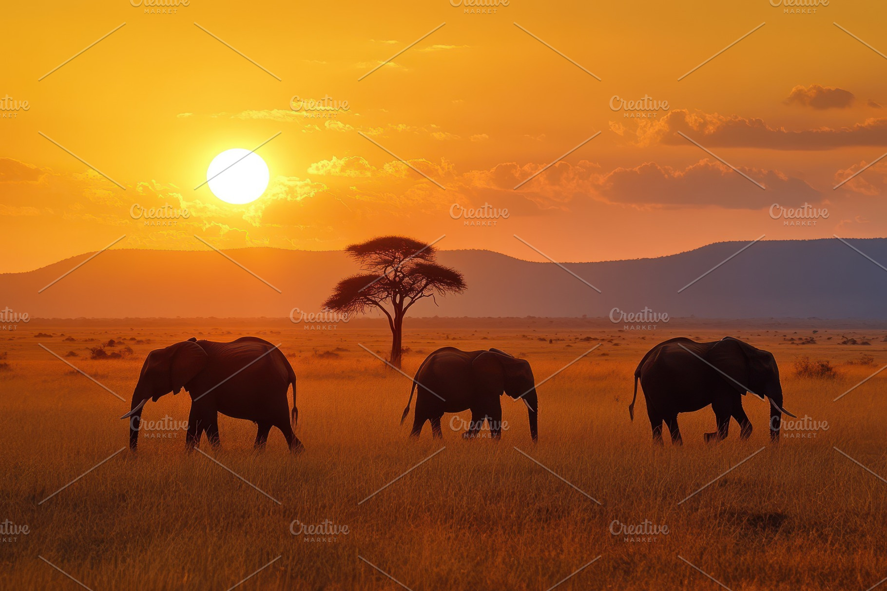 Elephants walking across a dry grass, a Photo by Pavel_design