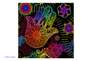 Neon Hamsa Seamless Pattern