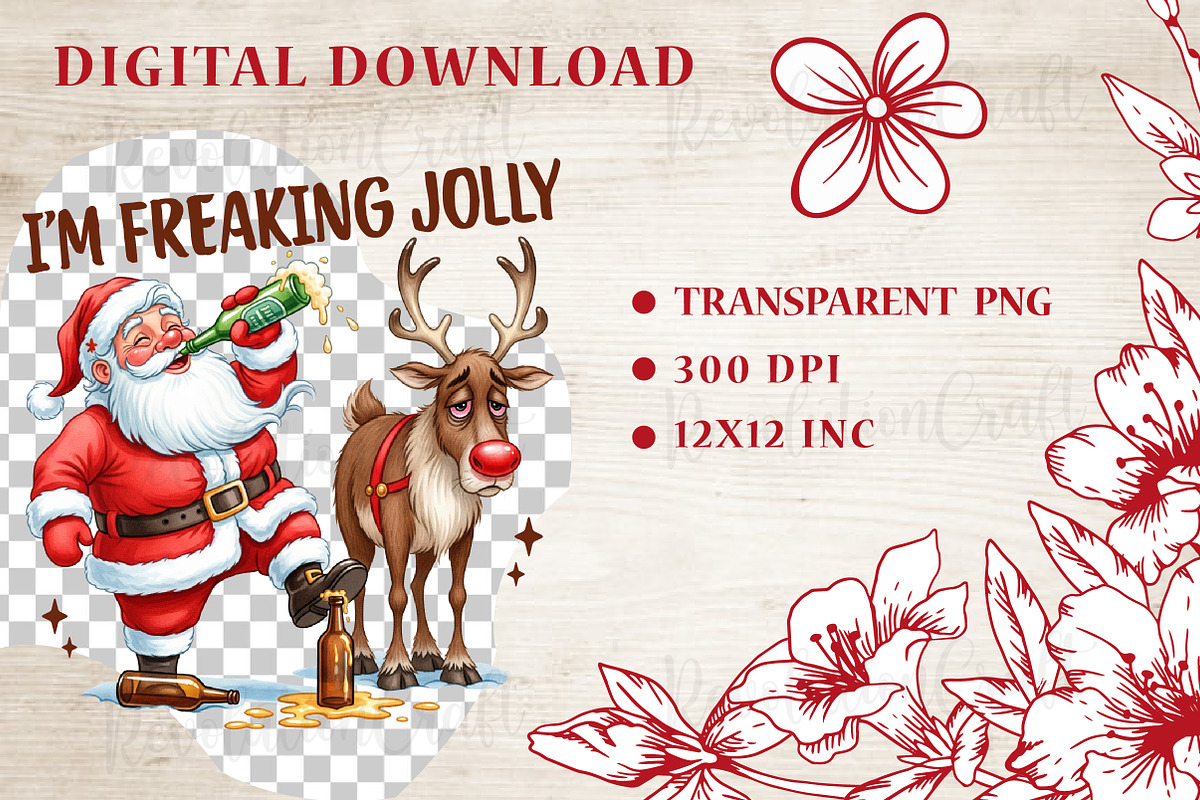 Funny Drunk Santa and Reindeer Png, an Illustration by OK Design (Photo 4 of 4)