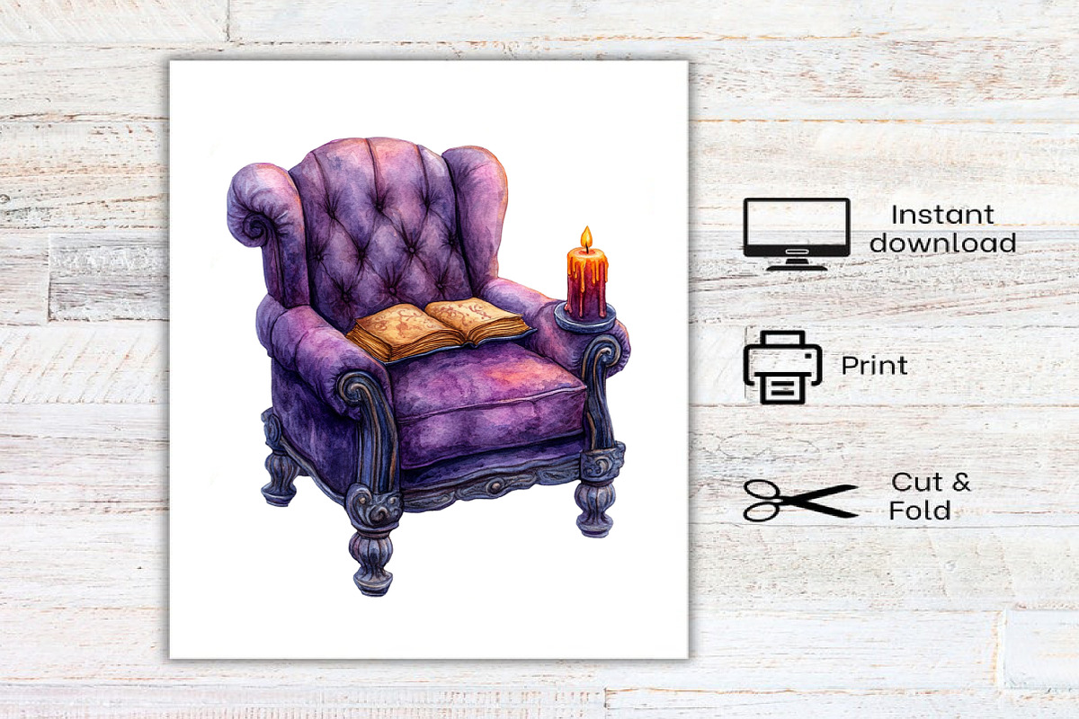 Watercolor Haunted Bookstore Clipart, an Illustration by Canvas Craft (Photo 7 of 7)