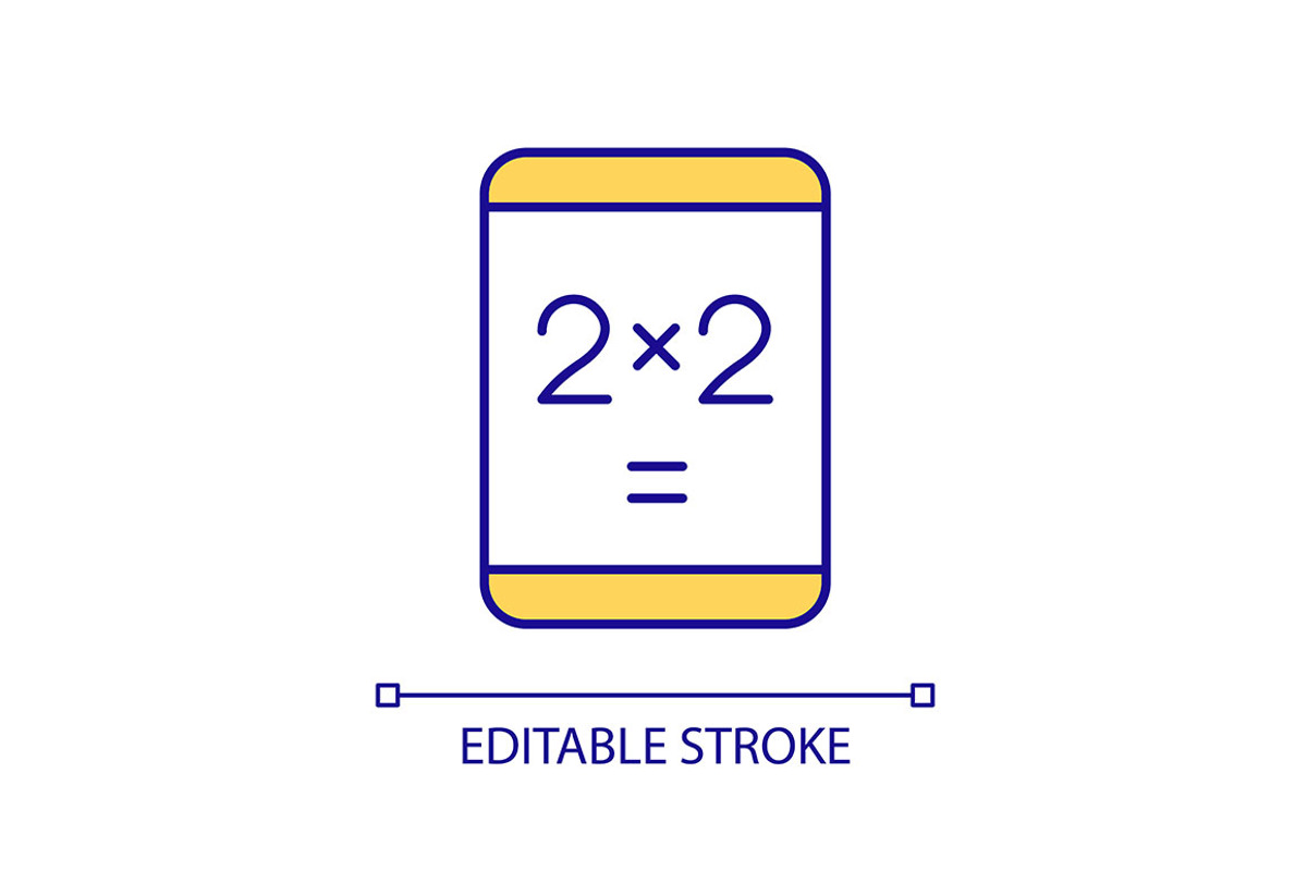 Calculator app on tablet computer, an Outline Icon by IMG Visuals