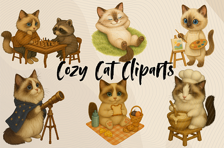 Cute & Cozy Cat Cliparts Vol.01