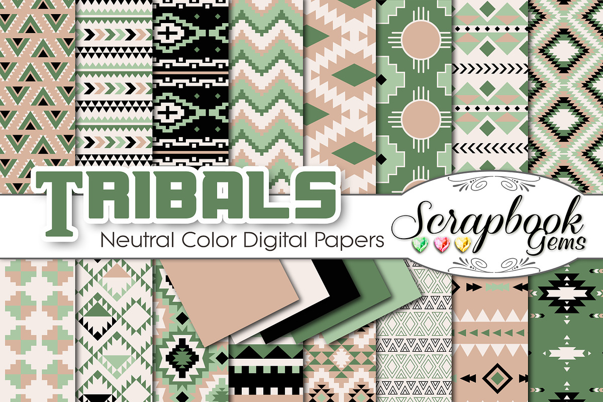 Aztec Digital Papers - Neutrals, a Pattern Graphic by Scrapbook Gems