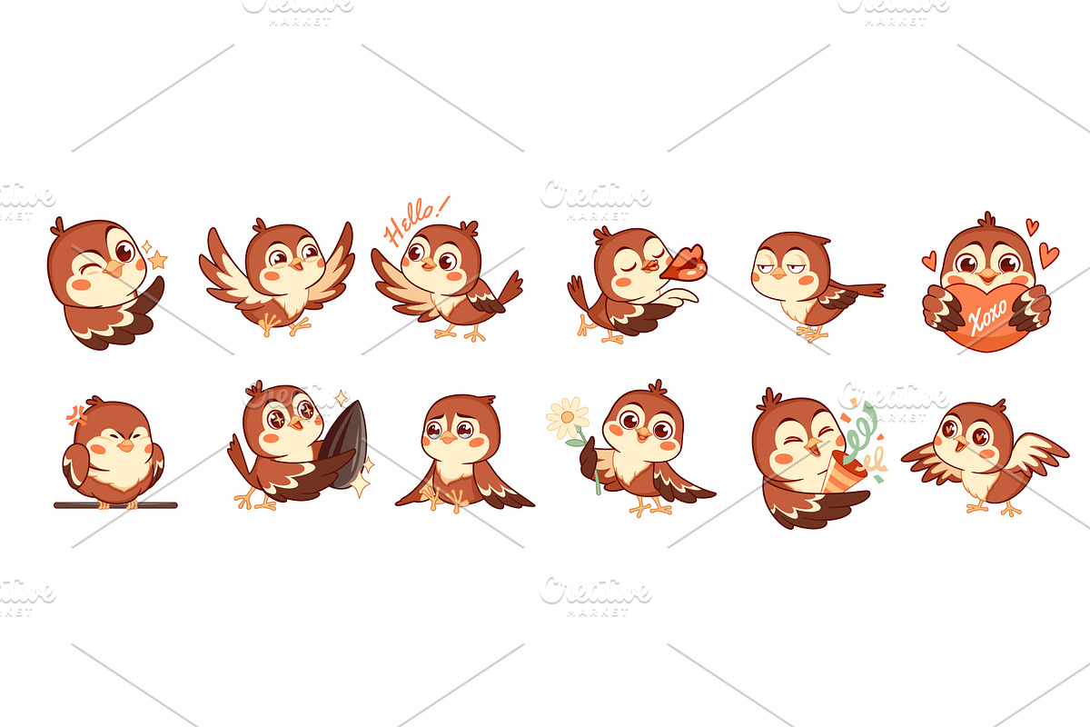 Cute cartoon sparrow character, an Object Illustration by YummyBuum