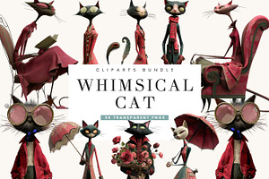 Watercolor Whimsical Cat Clipart, an Animal Illustration by BusyDaydesign