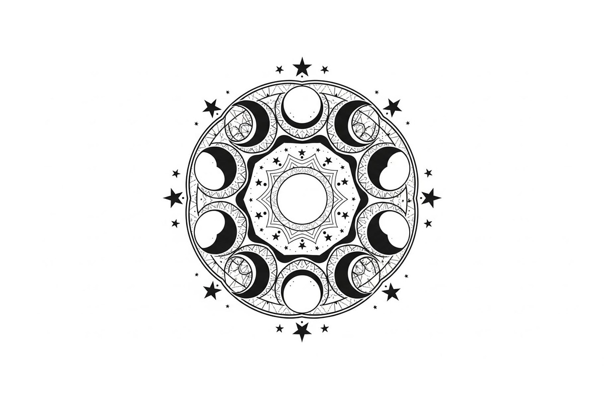Moon Phase Mandala SVG Bundle, an Illustration by yasushie (Photo 2 of 31)