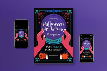 Halloween Spooky Party Flyer Set, a Flyer Template by graphicook