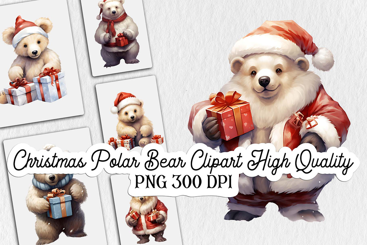 Christmas Polar Bear Clipart, an Illustration by Moon Studio (Photo 1 of 7)