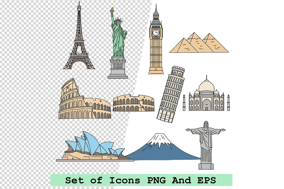 Set of  landmark icons in hand drawn, an Icon by one-touch