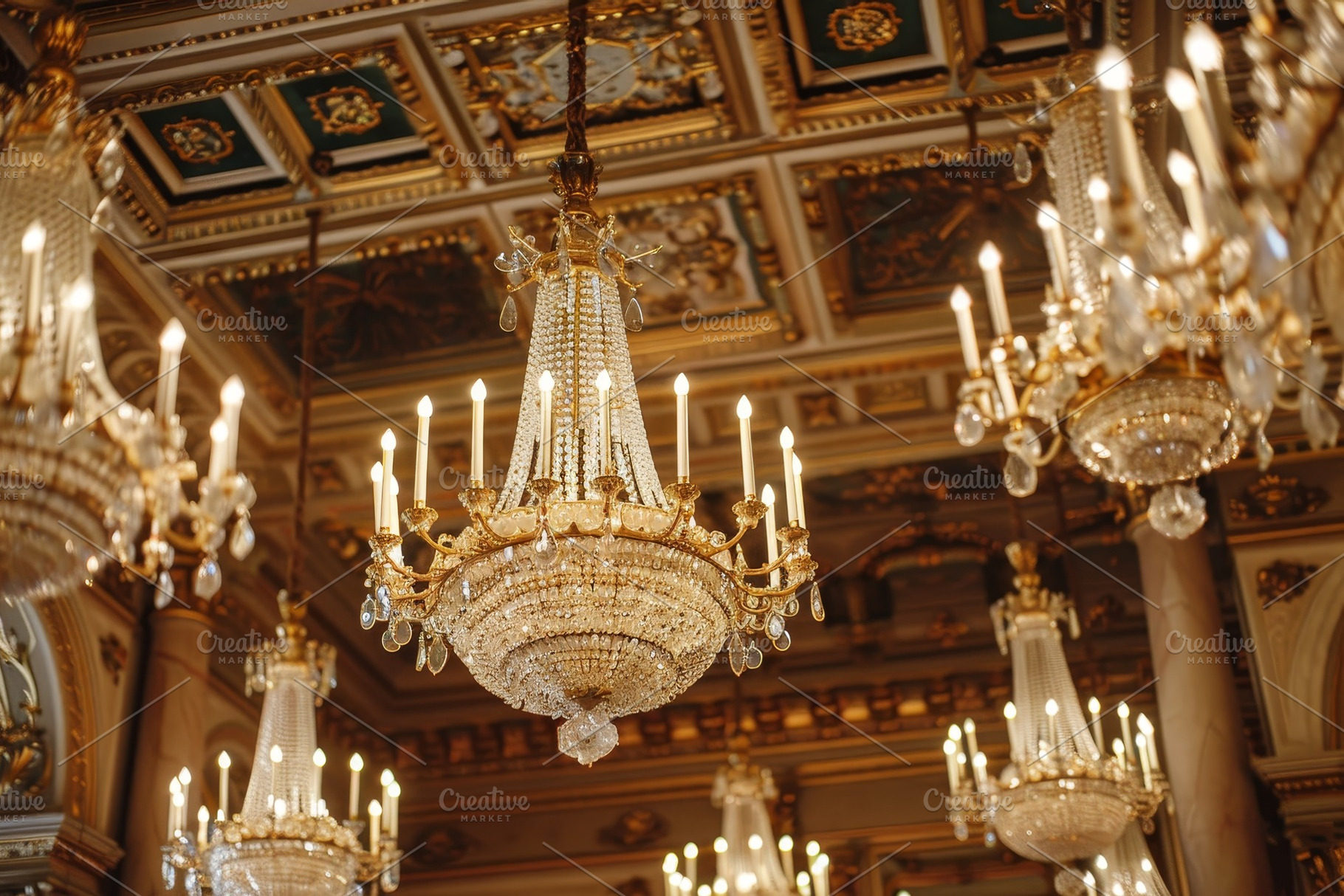 Intricate chandelier suspended from, a Photo by Iftikhar Alam