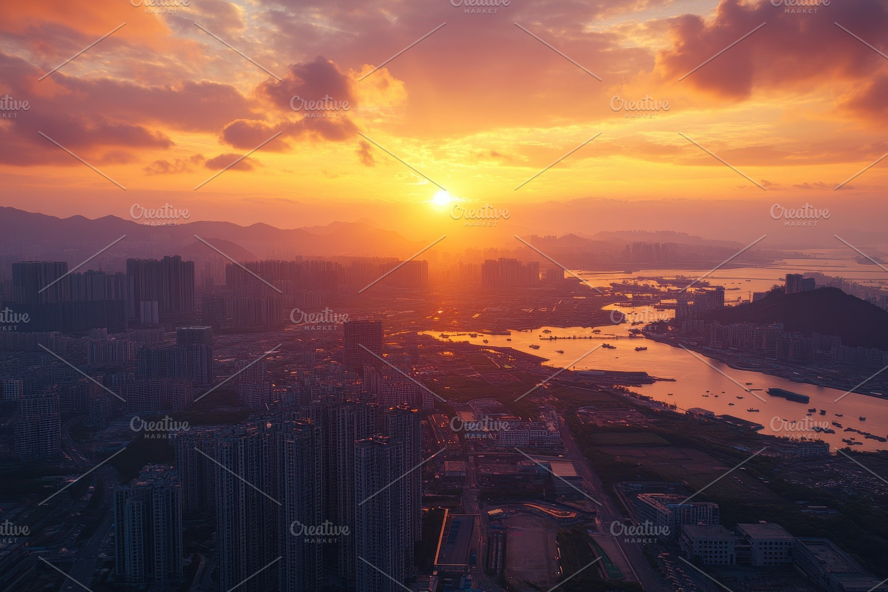 Sunset over Zhuhai cityscape capture, a Photo by Iftikhar Alam