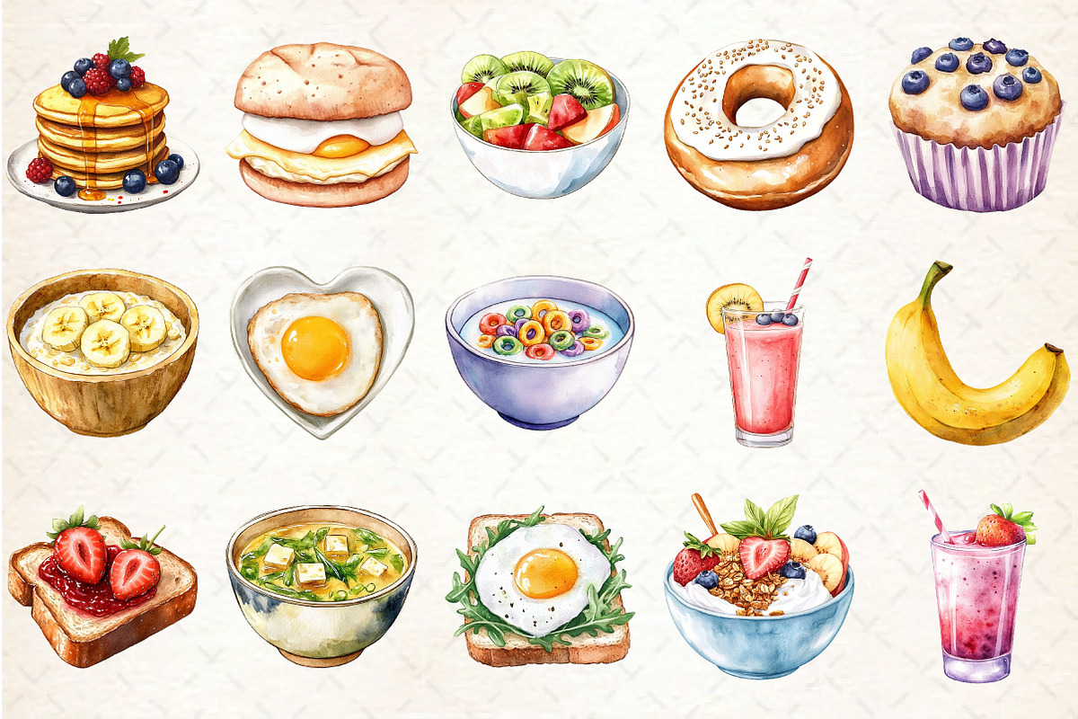 Watercolor Breakfast Clipart, an Illustration by Rose Art (Photo 2 of 4)