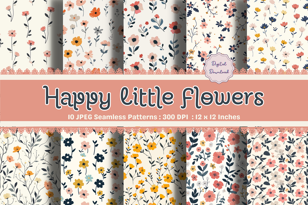 Happy Little Flowers SeamlessPattern, a Pattern Graphic by STUDIO CHOTI (Photo 1 of 8)