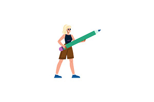 Woman designer holding big pencil, an Illustration by pikepicture