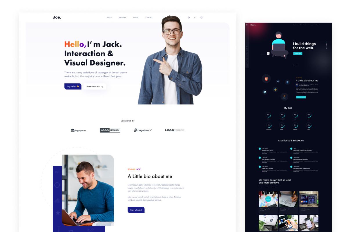 2 in 1 Portfolio Website Design, an UI Kit Template by ArtGalaxy (Photo 1 of 8)