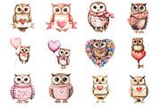 Valentine's Day Owl Clipart, an Illustration by Design Market (Thumbnail 2 of 3)