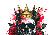 Skull wearing a crown with red rose., a Person Illustration by yod67 (Thumbnail 1 of 7)