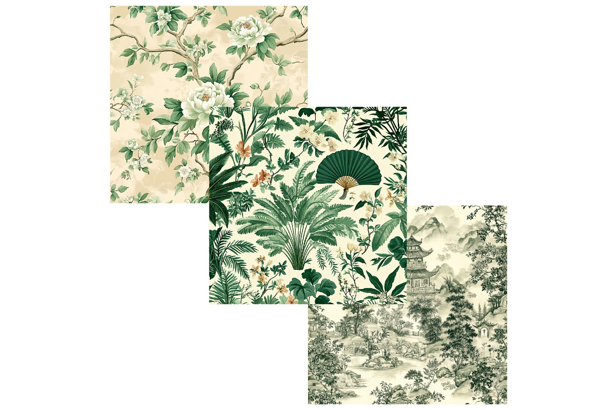 Green Chinoiserie Digital Paper, a Texture Graphic by CitraGraphics (Photo 8 of 9)