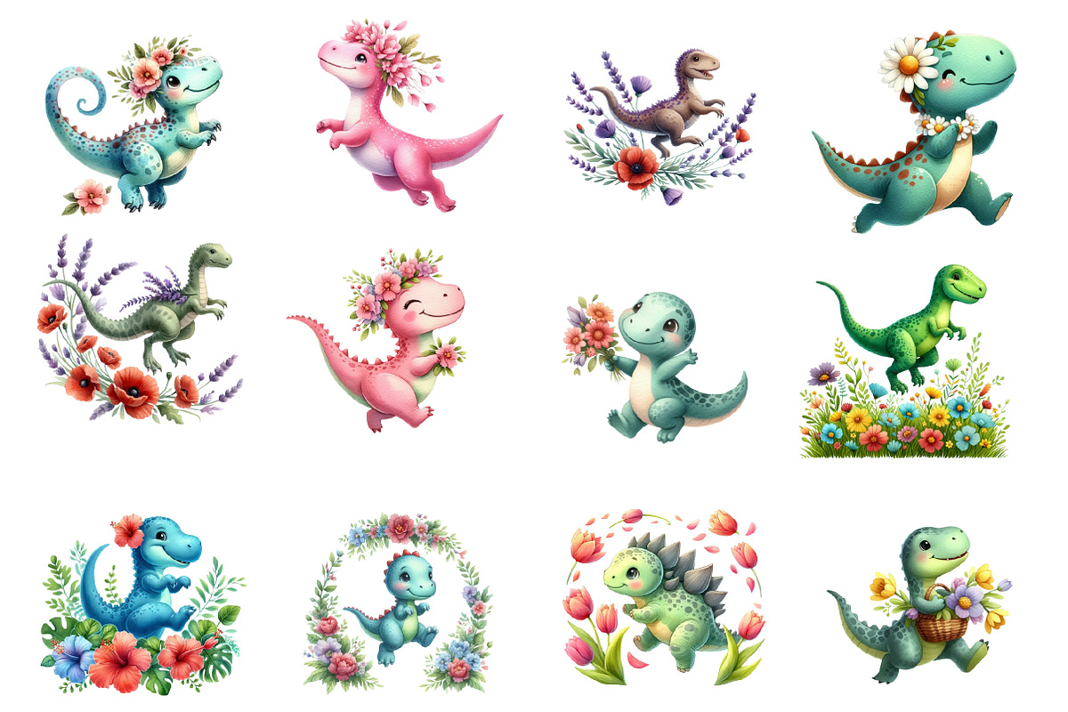 Dinosaurs Watercolor Clipart, an Illustration by Designworld (Photo 3 of 6)