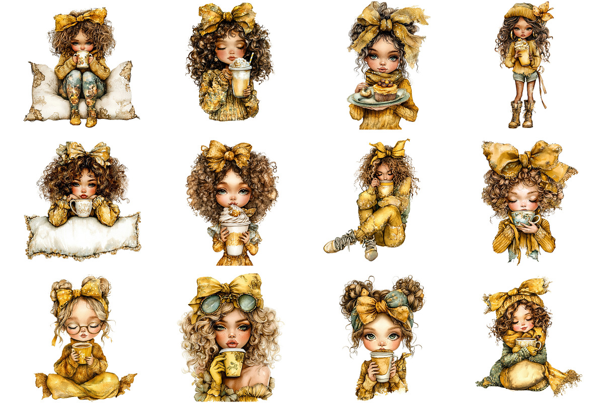 Whimsical Coffee Girls Clipart, a Seasonal Illustration by CitraGraphics (Photo 2 of 7)