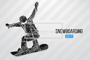 Silhouette Of A Snowboard Rider. Set