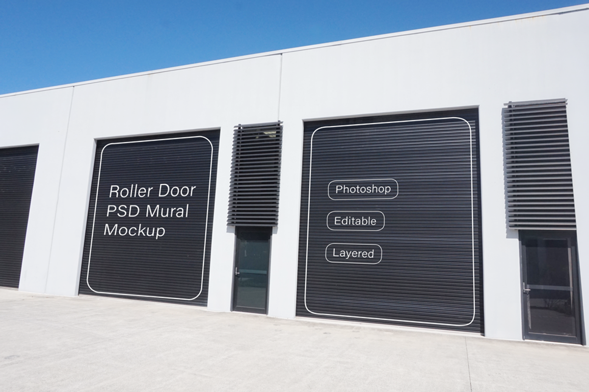 PSD mockup — industrial roller doors, an Advertising Mockup by Tania Hearn Studio (Photo 1 of 4)