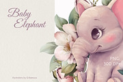 Baby Elephant Floral Illustration, an Animal Illustration by Gribanessa (Thumbnail 1 of 4)