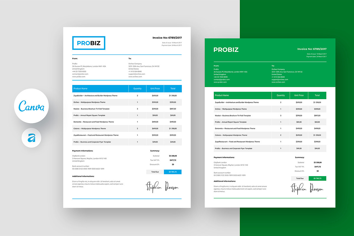 Invoice Business Template ProBiz, a Stationery Template by artbart (Photo 1 of 8)