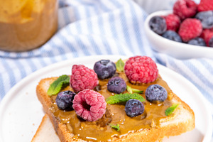 Summer breakfast delicious sandwiches with pistachio butter spre, a Food & Drink Photo by Rimma