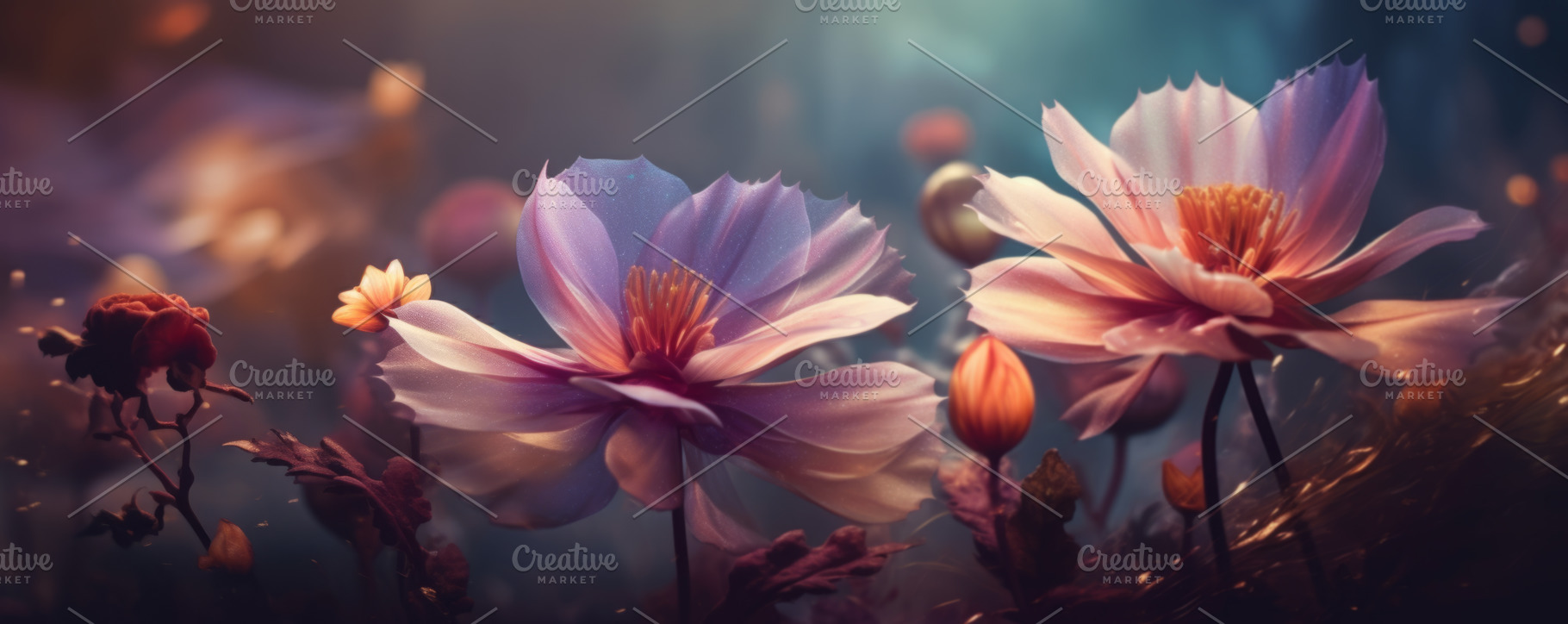 Ethereal underwater scene featuring delicate blossoms drifting amidst the seren, an Abstract Photo by Natalia Klenova's Shop