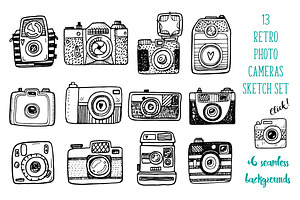 Hand Drawn Camera Set Patterns