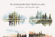 Watercolor Pine Trees & Lake, an Illustration by Yorda Studio (Thumbnail 2 of 13)