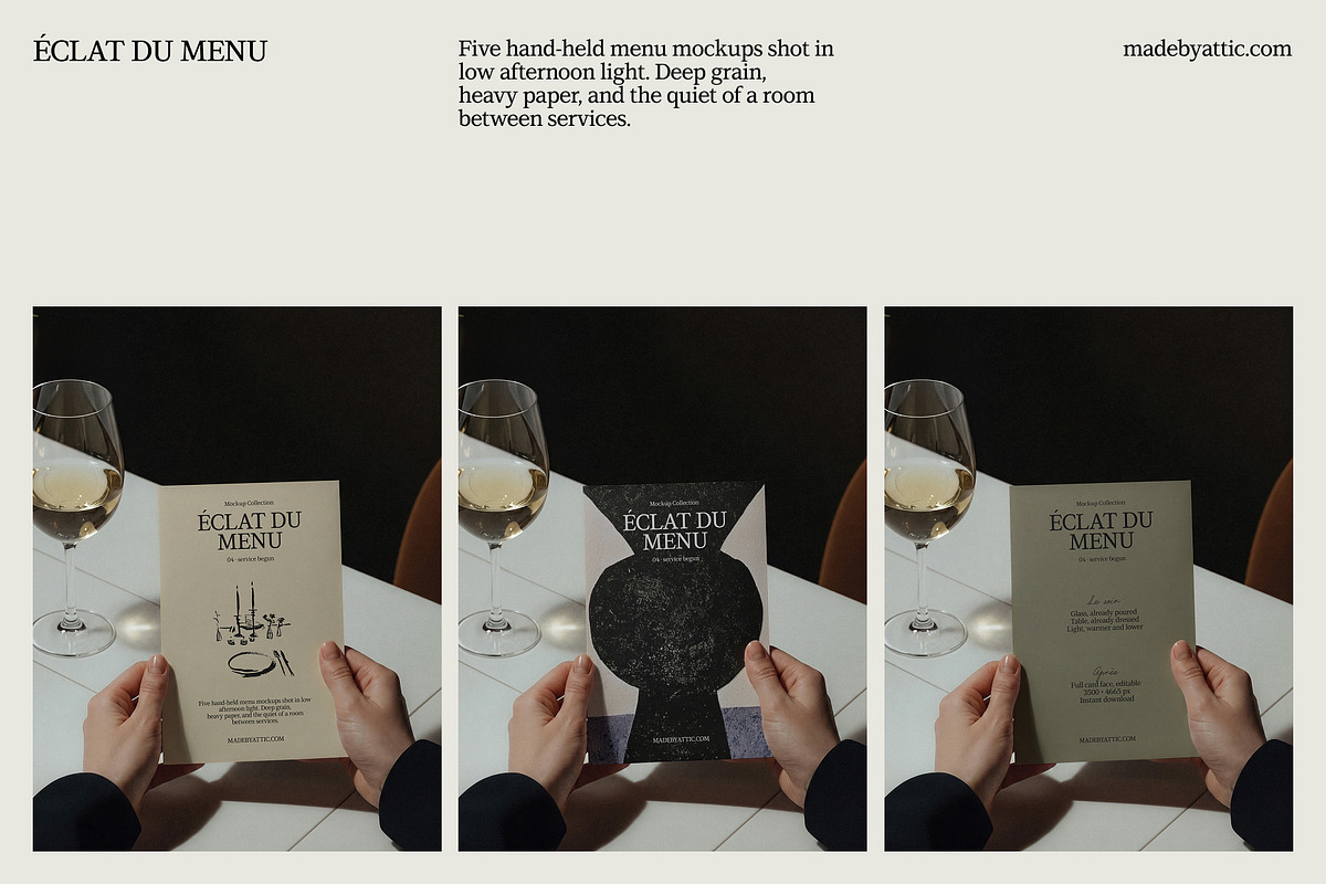 Menu Mockup PSD, Wine Bar · 04, a Merchandise Mockup by Made by Attic (Photo 3 of 3)