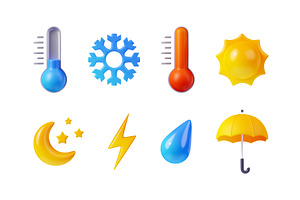 3d Render Weather Icons Set, Sun