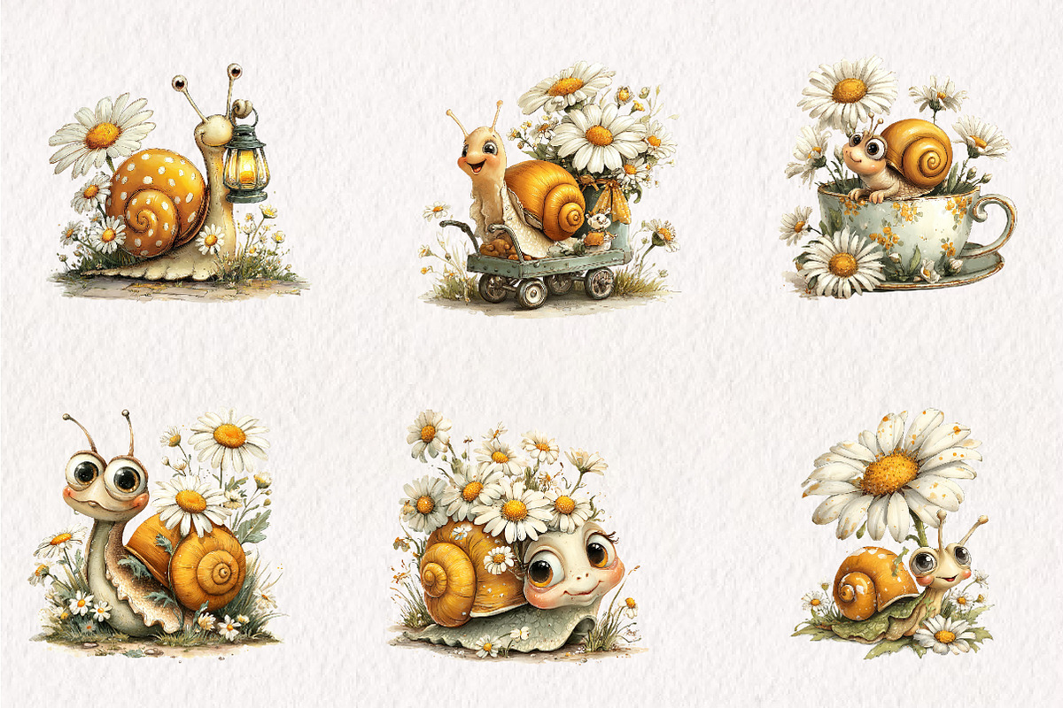Whimsical Daisy Snail Clipart, a Seasonal Illustration by CreationArt (Photo 4 of 7)