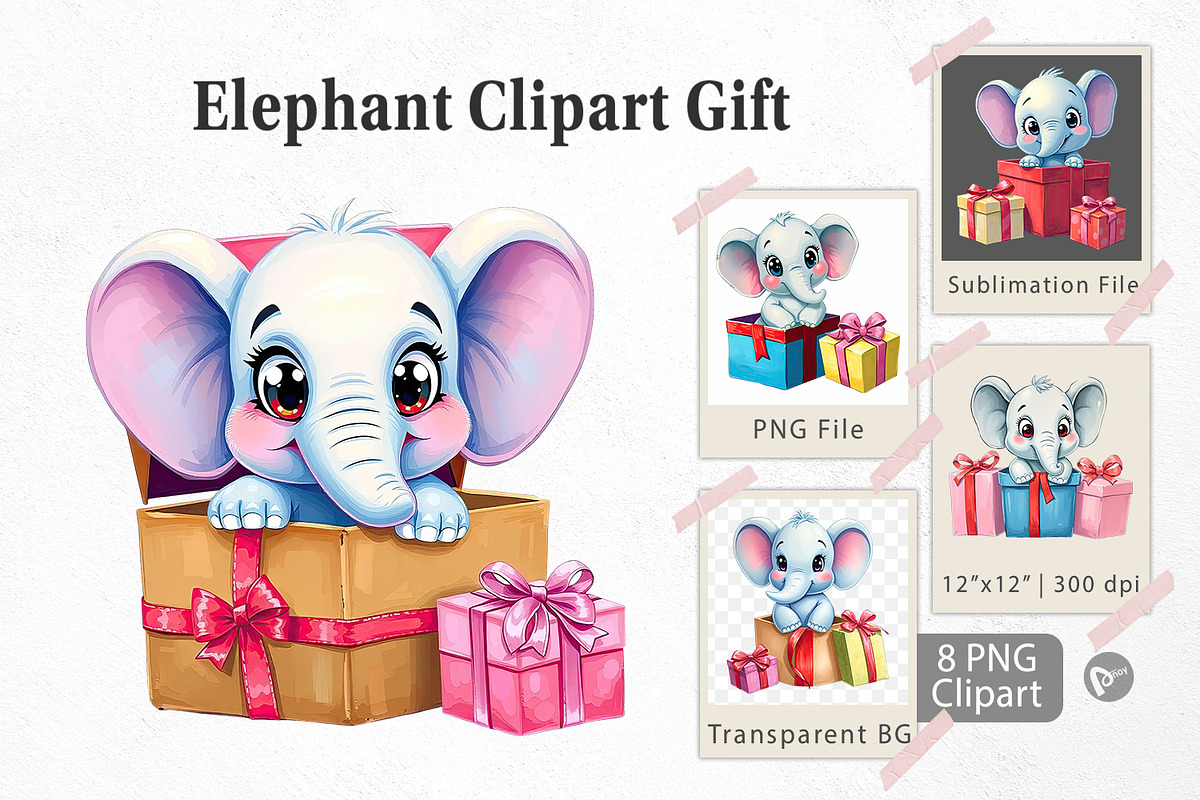 Elephant Clipart Gift, a Graphic by Artnoy (Photo 1 of 5)