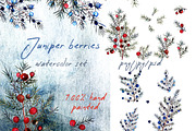 Watercolor juniper berries clipart, an Object Illustration by FleurArt (Thumbnail 1 of 6)