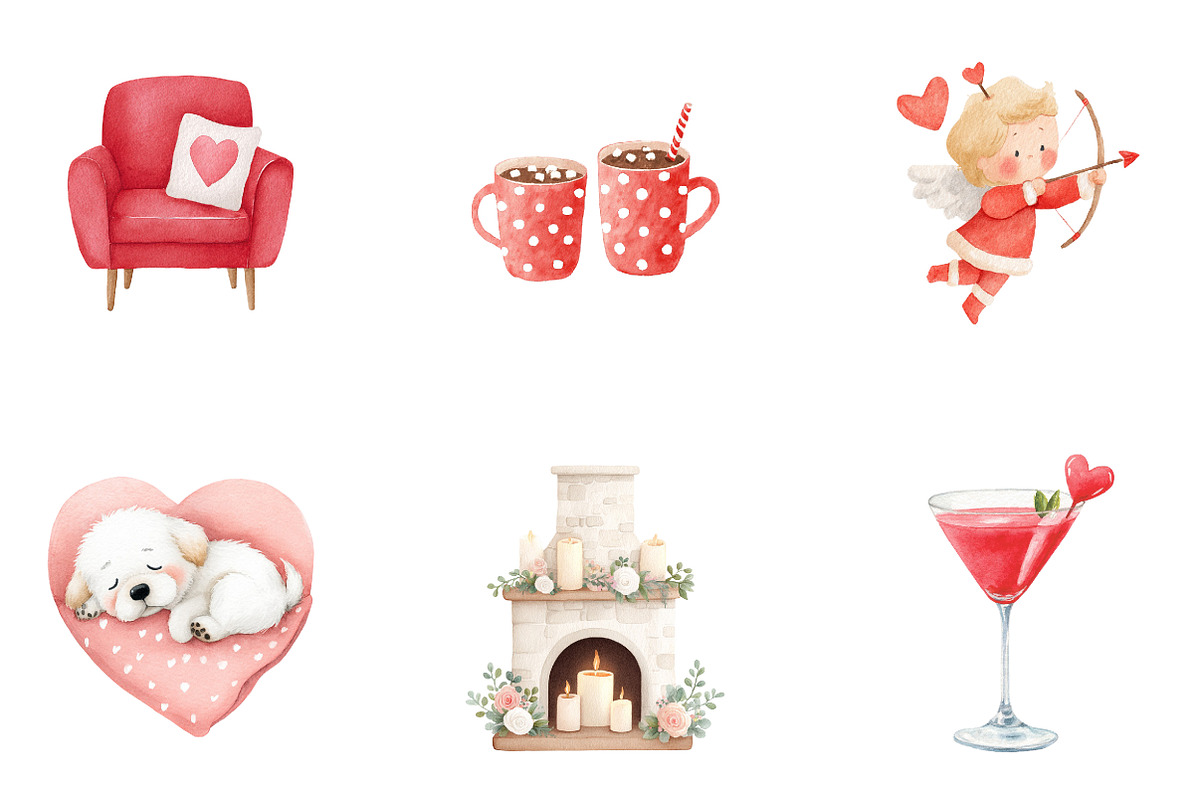 watercolor valentines day clipart, an Illustration by CreationArt (Photo 7 of 7)