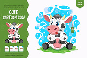 Cute cartoon cow. Tshirt, PNG., an Animal Illustration by KENO Mascots (Thumbnail 1 of 4)