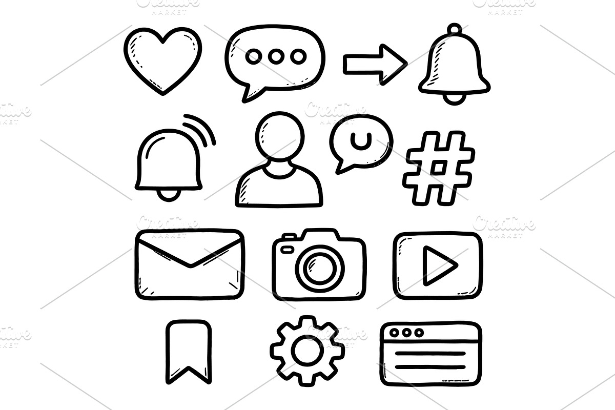 Hand-Drawn Social Media Icons Set, a Technology Illustration by dx_vect (Photo 1 of 3)