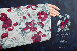 Cherry Rose Sage Floral Pattern